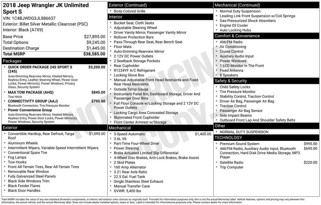 2018 Jeep Wrangler JK Unlimited Sport