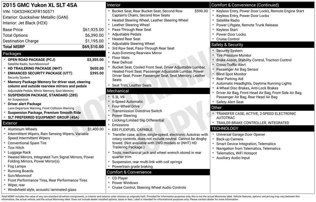 2015 GMC Yukon XL SLT 1500