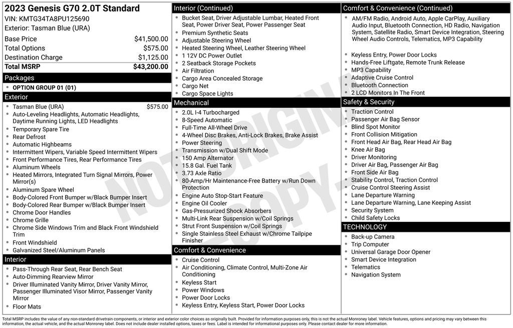 2023 Genesis G70 2.0T