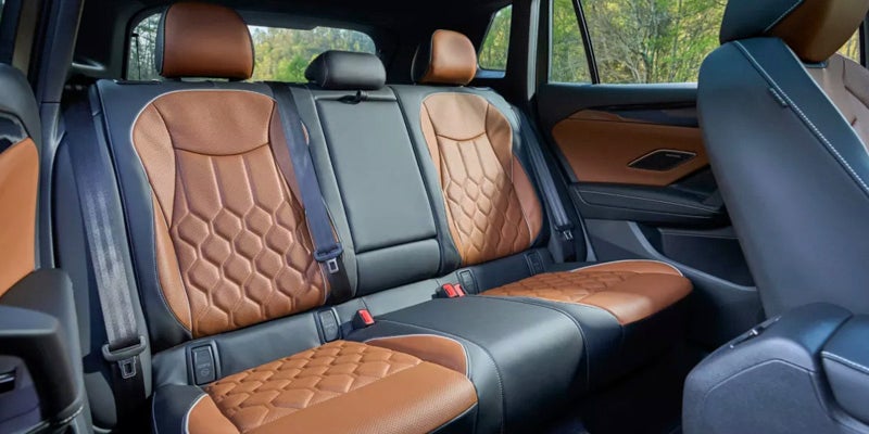 Volkswagen Tiguan rear seats with brown and black leather upholstery.